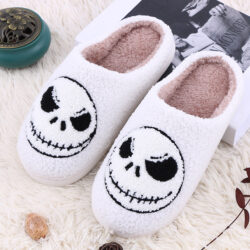 Halloween Skull-smirk Home Slippers Indoor Funny Non-slip House Shoes Warm Bedroom Slippers For Women, Men.