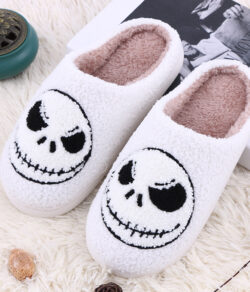 Halloween Skull-smirk Home Slippers Indoor Funny Non-slip House Shoes Warm Bedroom Slippers For Women, Men.